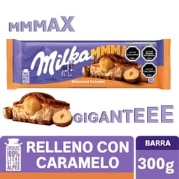 Chocolate De Leche Milka Con Relleno Sabor Caramelo y Avellanas 300 gr, 300 g