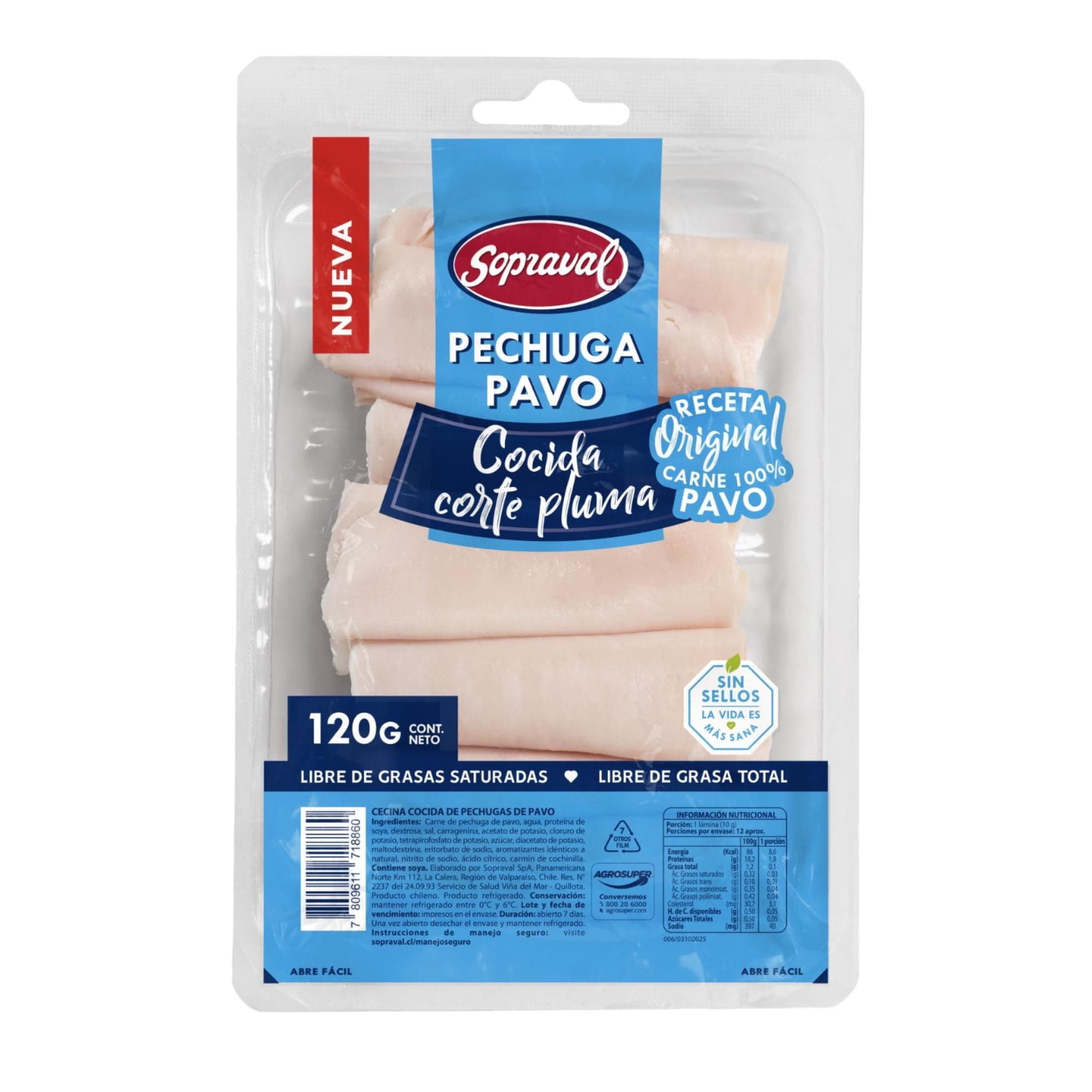 Jamon Pechuga de Pavo Cocida Corte Pluma, 120 g