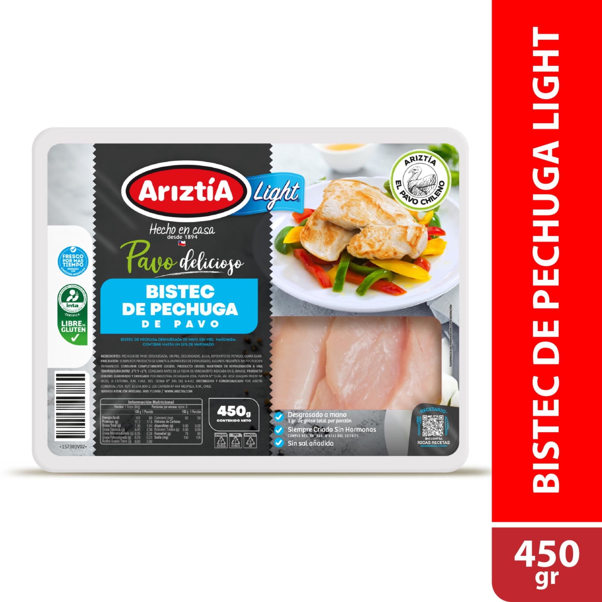 Pavo Pechuga Bistec Light Envasada, 450 g