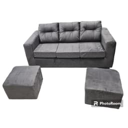 Sofa 3 Cuerpos Nize + 2 Pouf Felpa Gris