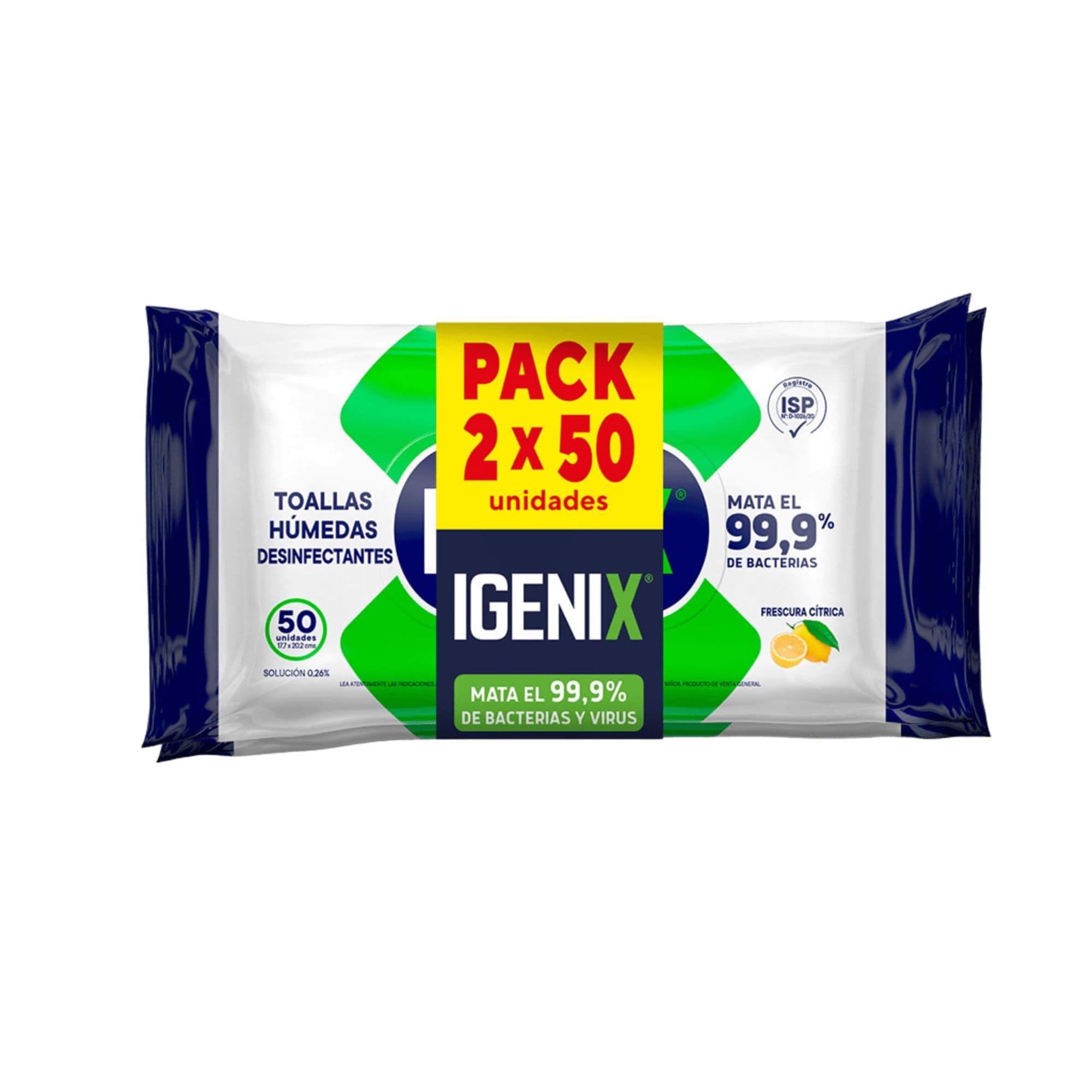 Pack Toallitas Desinfectantes Frescura Citrica Bolsa Resellable, 100 Un