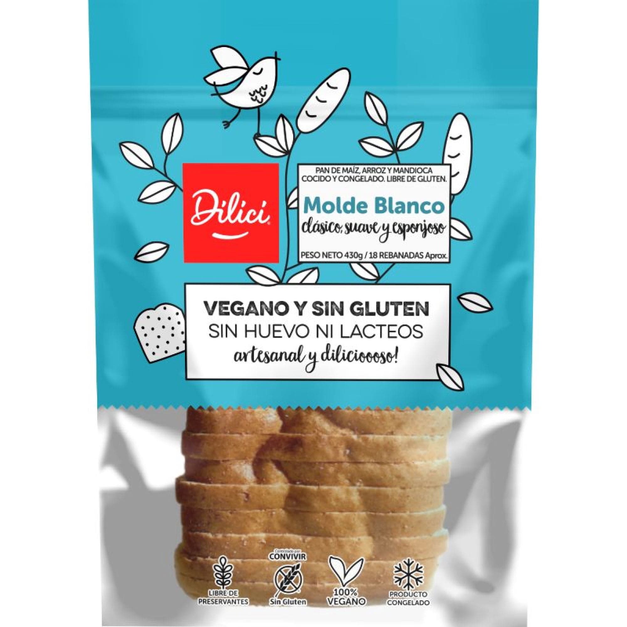 Pan De Molde Blanco Sin Gluten Vegano, 430 g