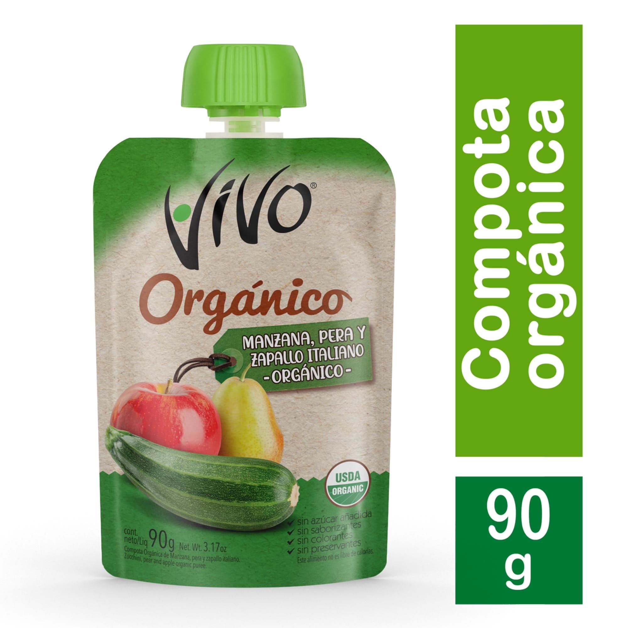Compota Organica Sabor Manzana, Pera, y Zapallo Italiano, 90 g