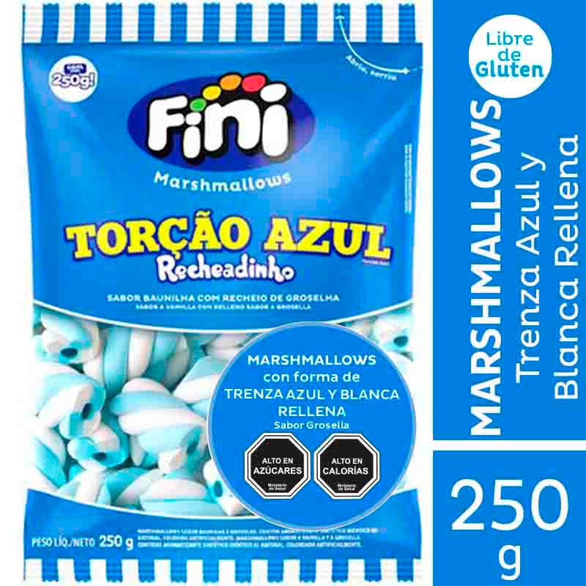 Marshmallows Trenza Azul Y Blanca Rellena, 250 g