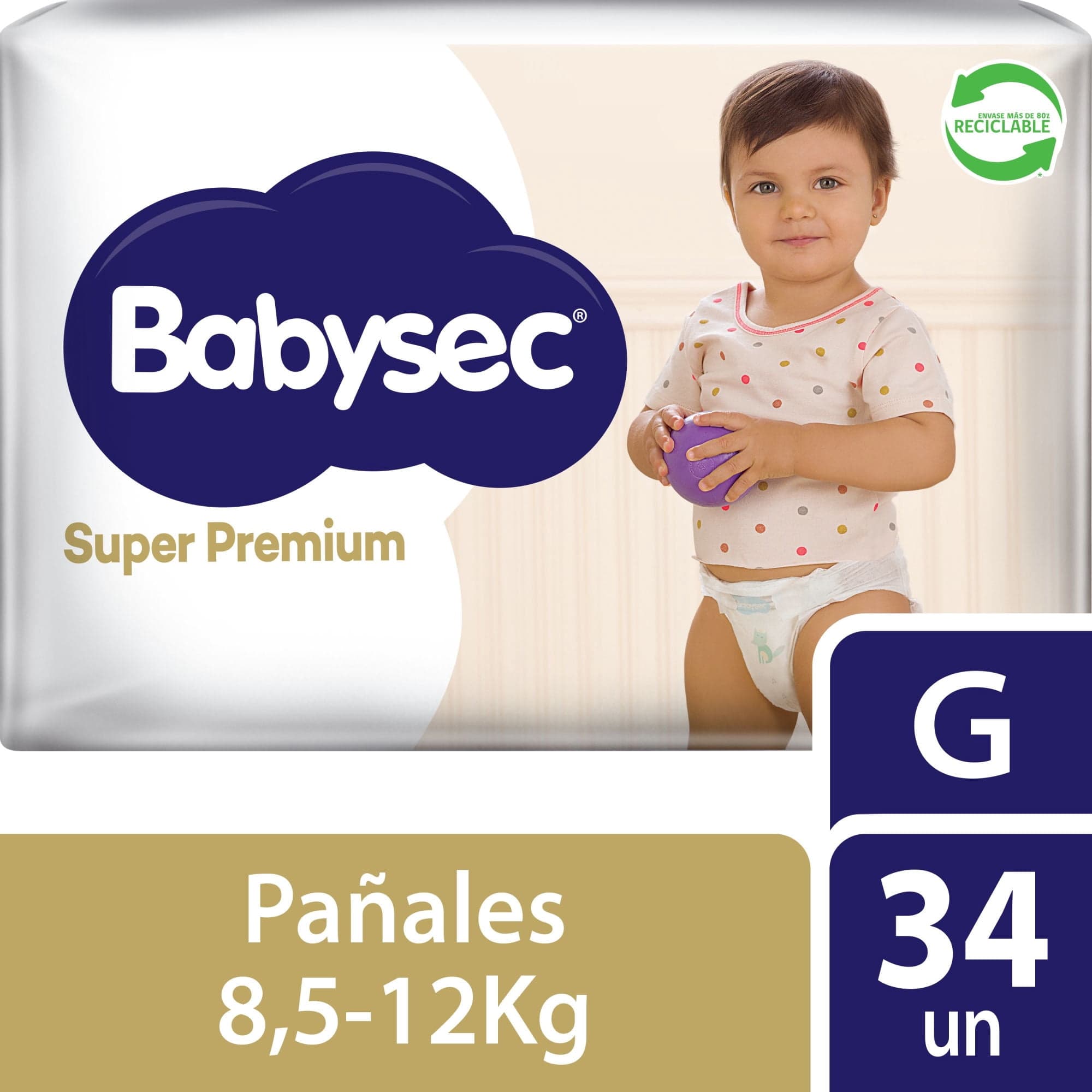 Panales de Bebe Babysec Super Premium G, 34 Un