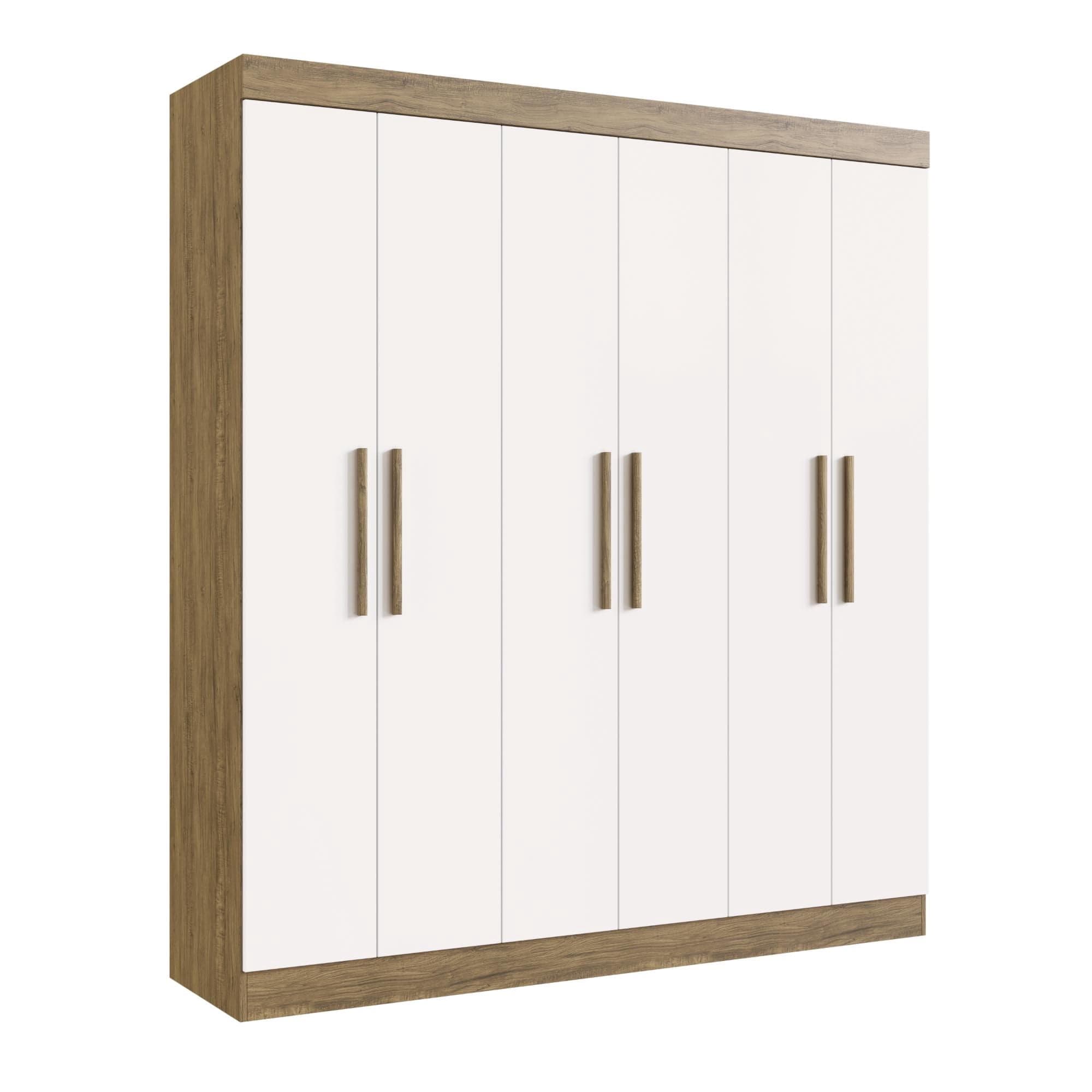 Closet New Xangai 6 Puertas 2 Cajones Interiores Mdf Nuez - Beige