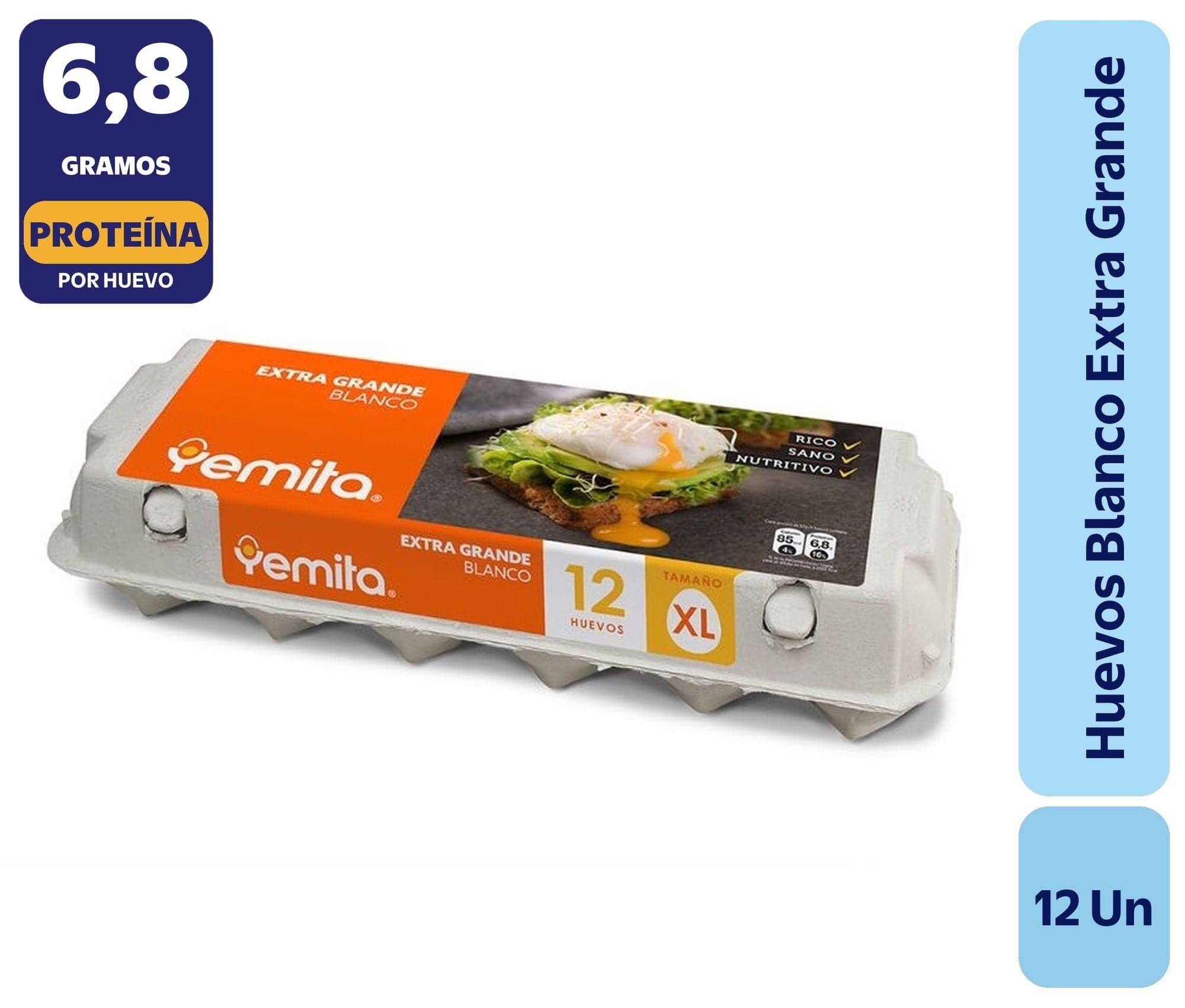 Huevos Tradicionales Extra Grande Blanco, 12 Un