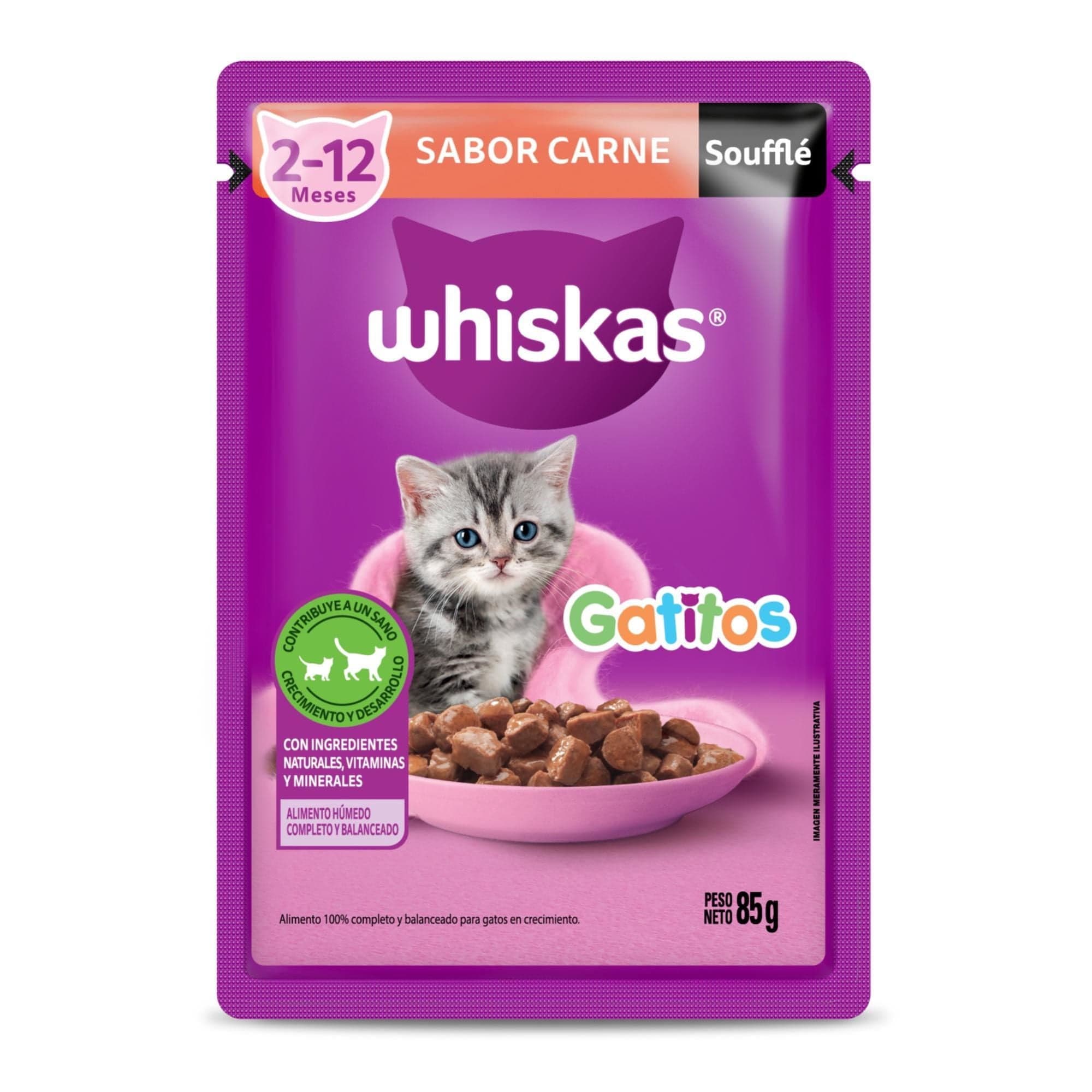 Alimento Humedo Gatito Souffle Sabor Carne Pouch, 85 g