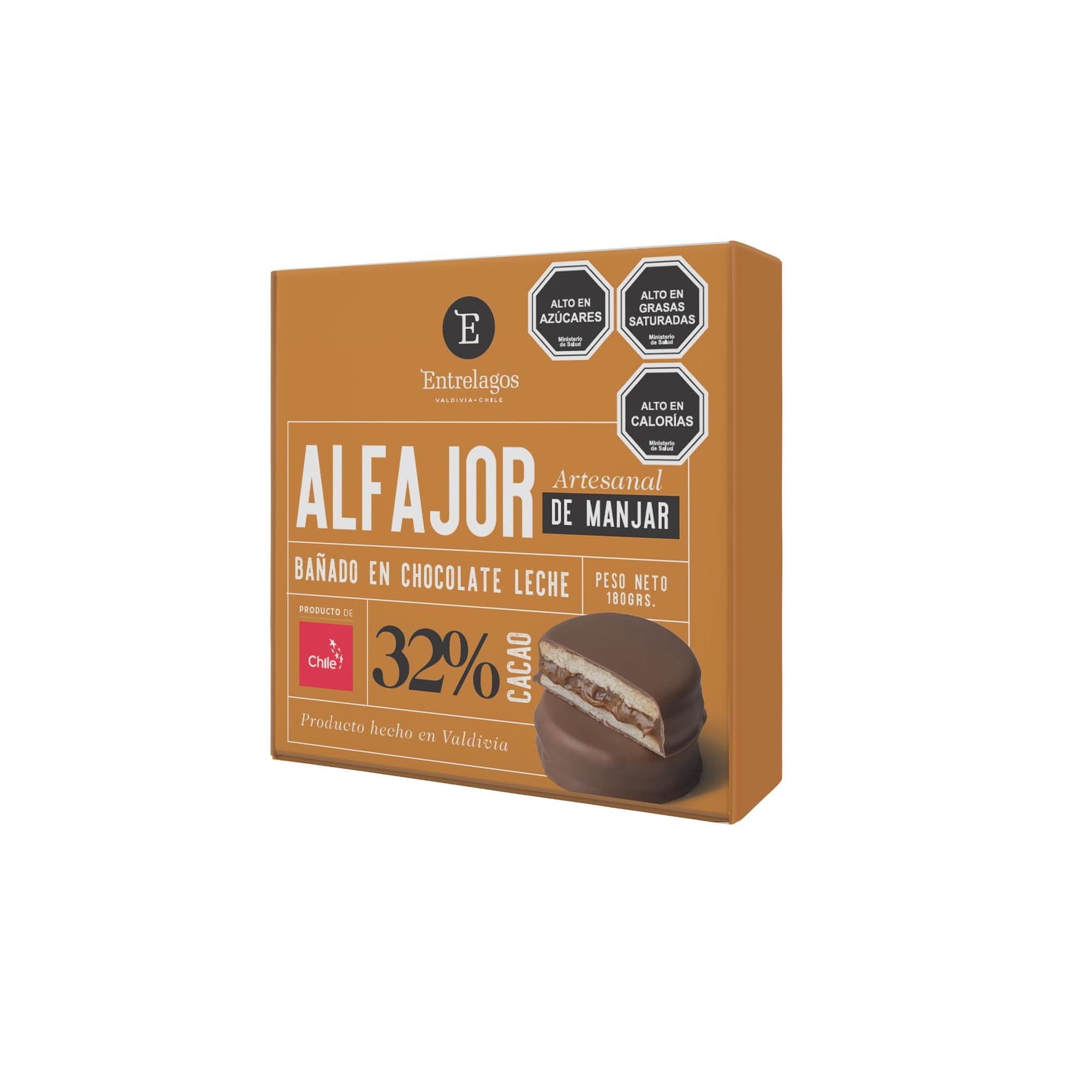 Alfajor Artesanal Manjar Banado Chocolate Leche 32% Cacao, 180 g