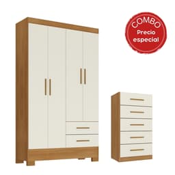 Closet Ro42-Co5Co 4 Puertas 2 Cajones + Comoda 5 Cajones Canela - Off White