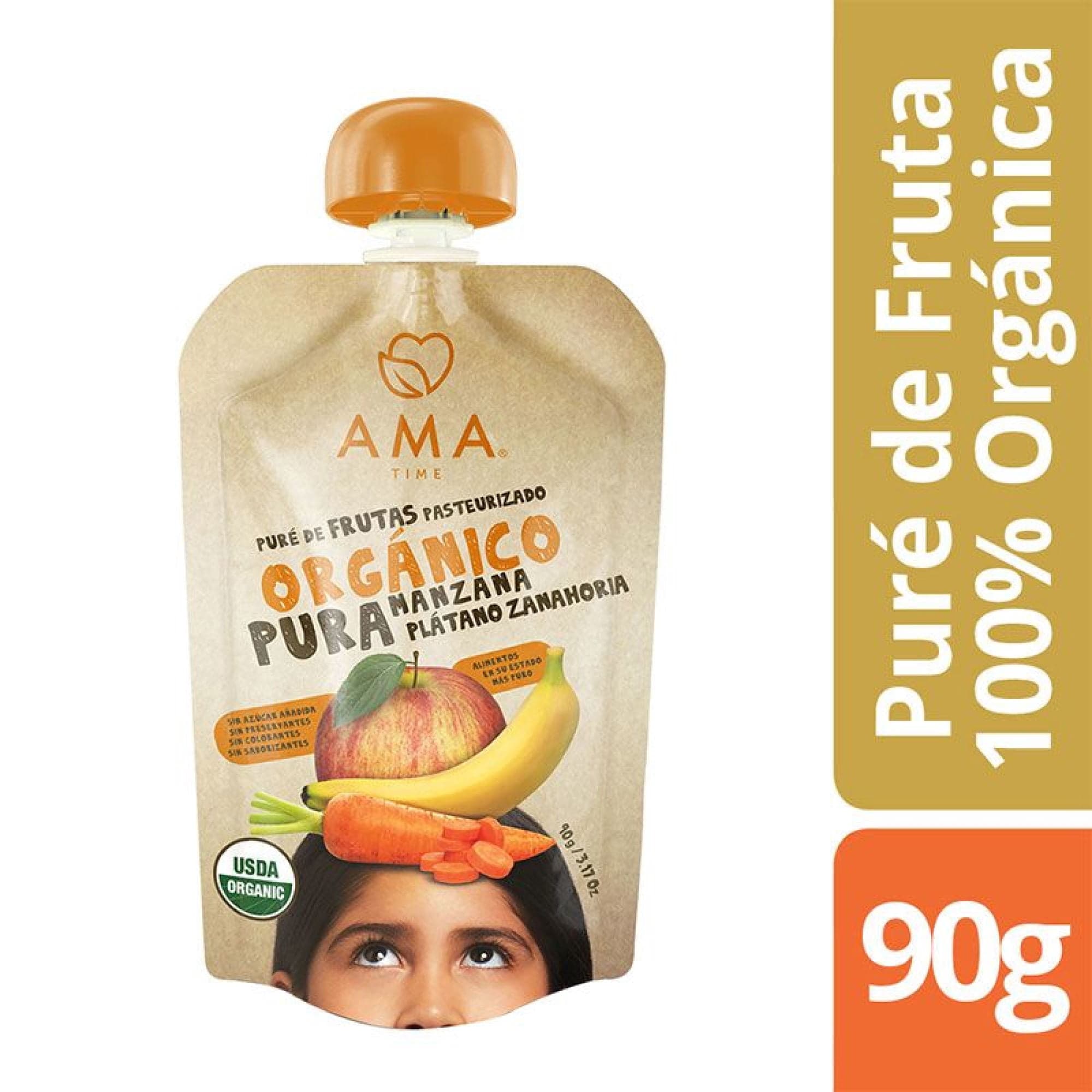 Pure de Fruta Manzana, Platano y Zanahoria Organico, 90 gr