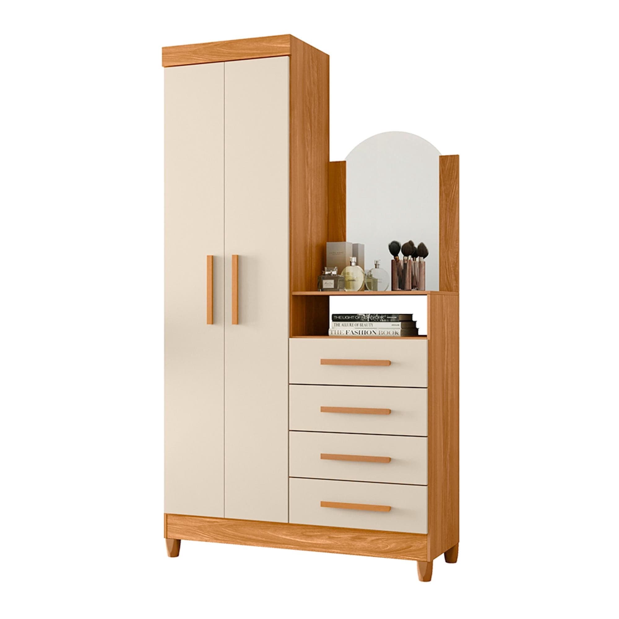 Comoda Capri 2 Puertas 4 Cajones Beige - Cafe