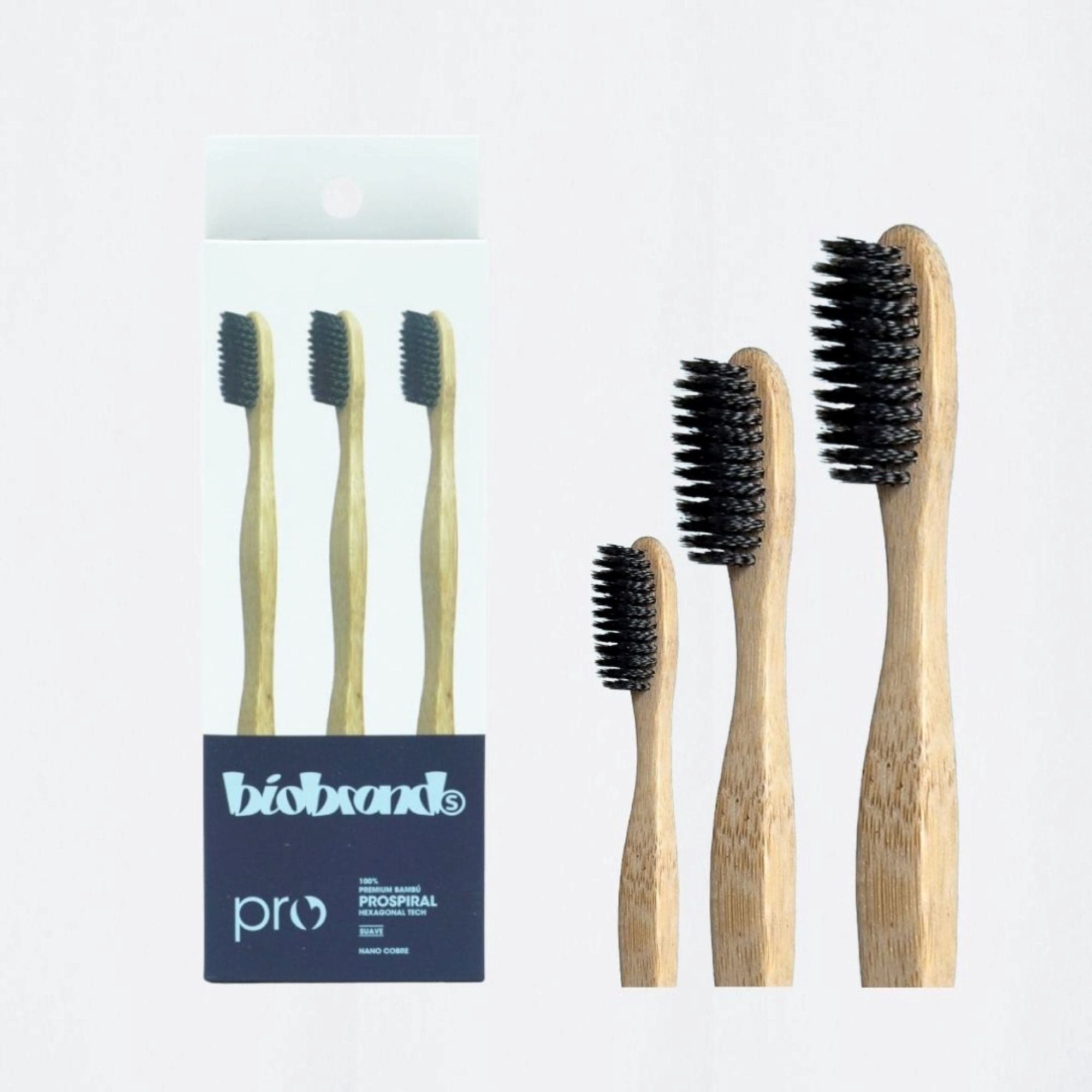Cepillo Dental Biobrush Bambu Pro Spiral Suave, 3 Un